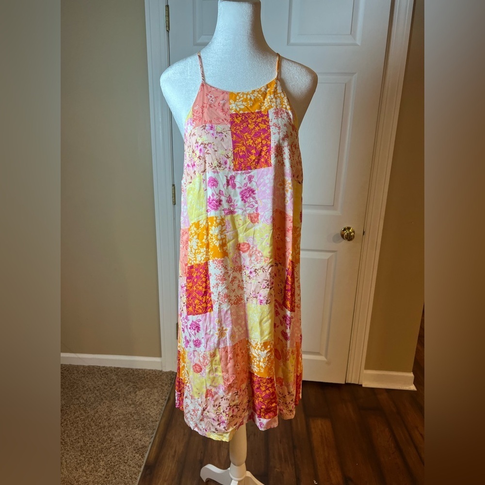 Emily Wonder Patchwork Floral Peasant Cottagecore Sundress Multicolor Lined Sz L